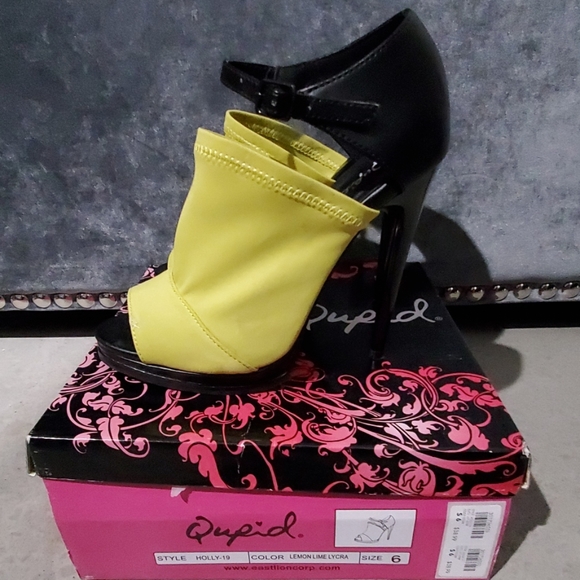 Neon Lycra Peep Toe Strap High Heels - Picture 2 of 6